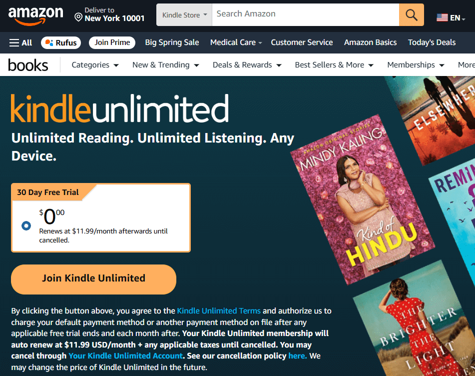 Kindle Unlimited webpage