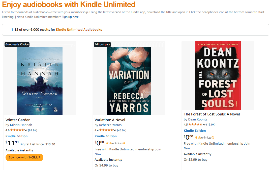 Kindle Audible webpage