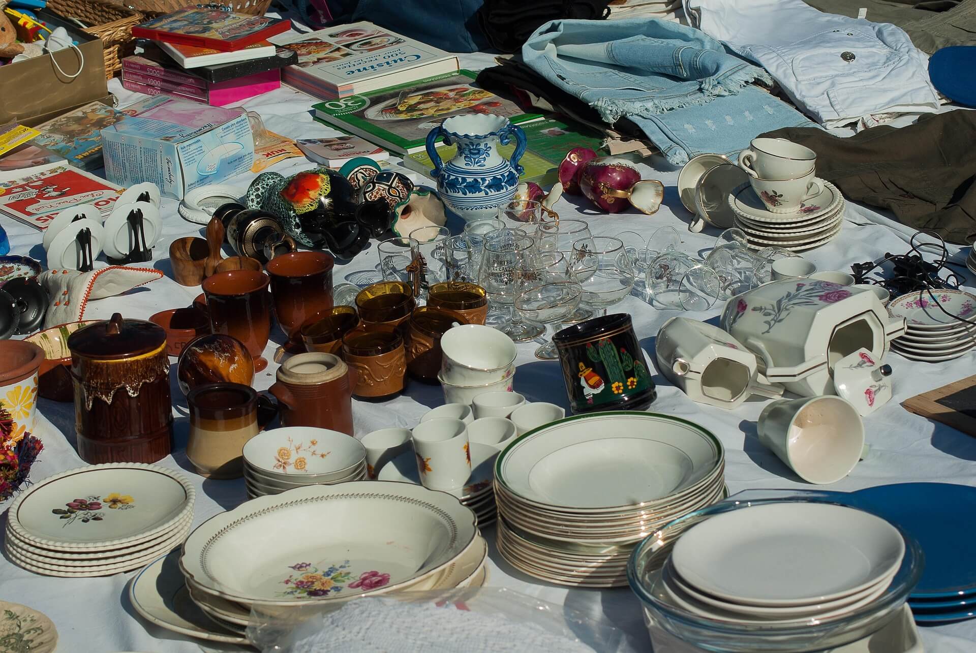 different products in a garage sale