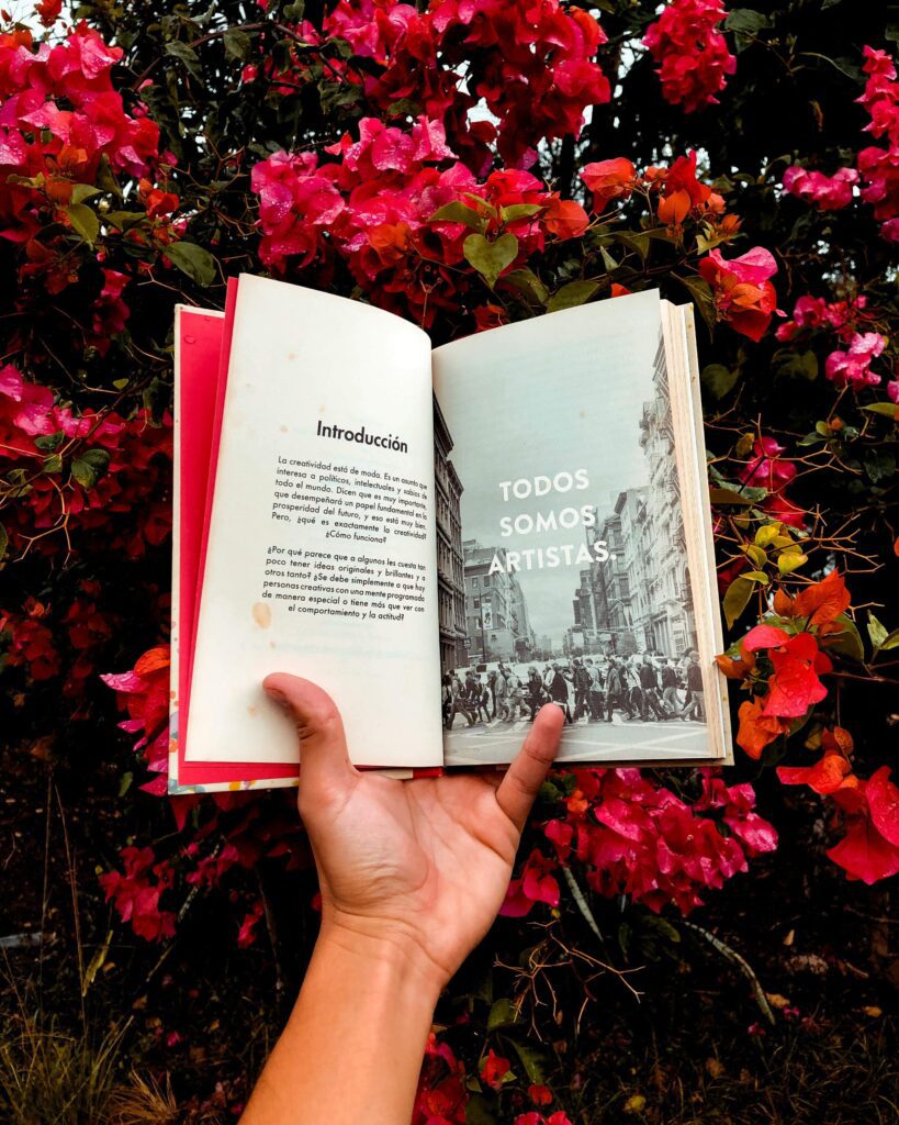 reader holding up a book