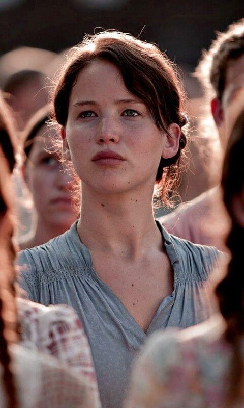 Jennifer Lawrence playing Katniss Everdeen in The Hunger Games