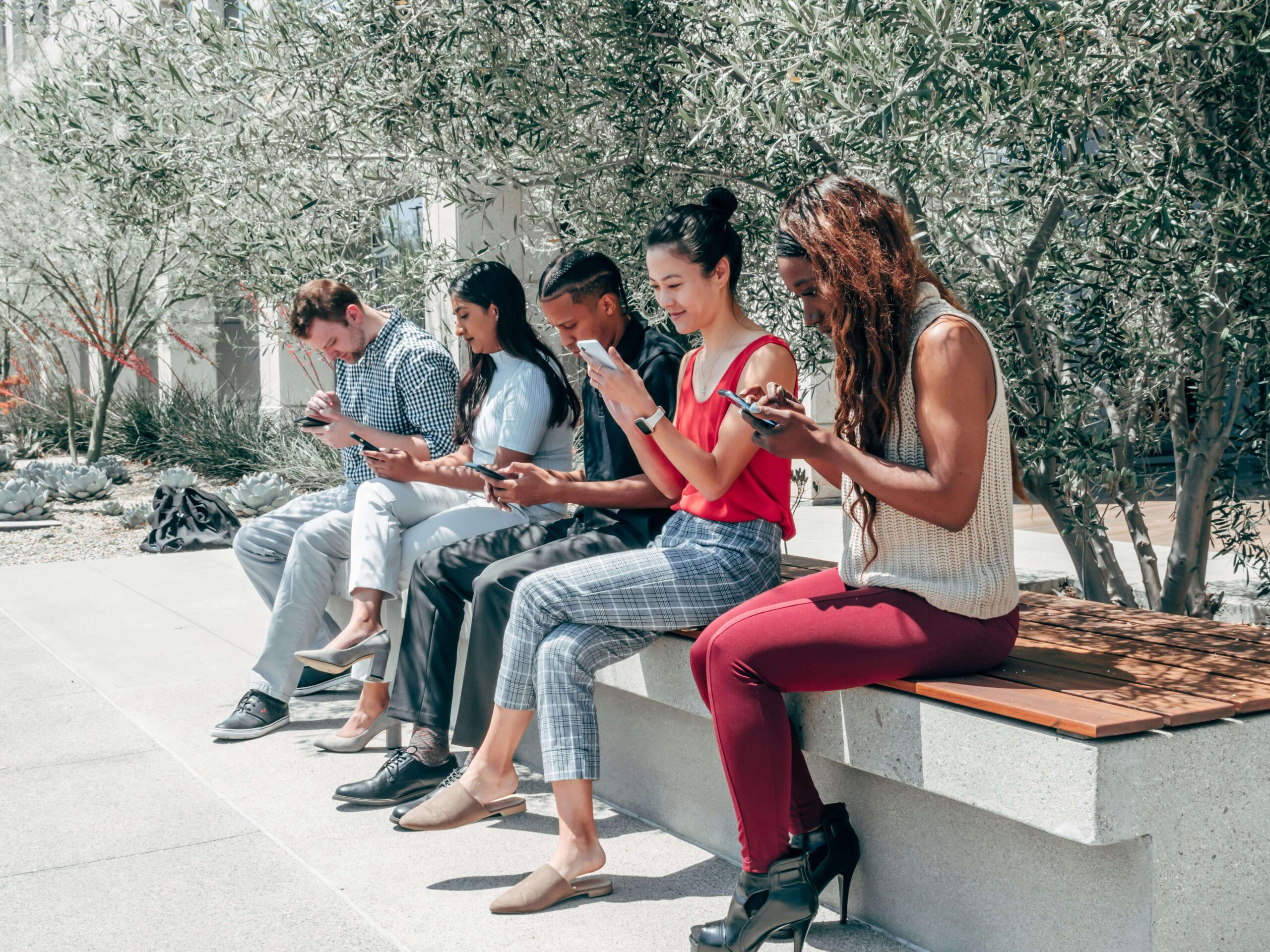 young people using android smartphones