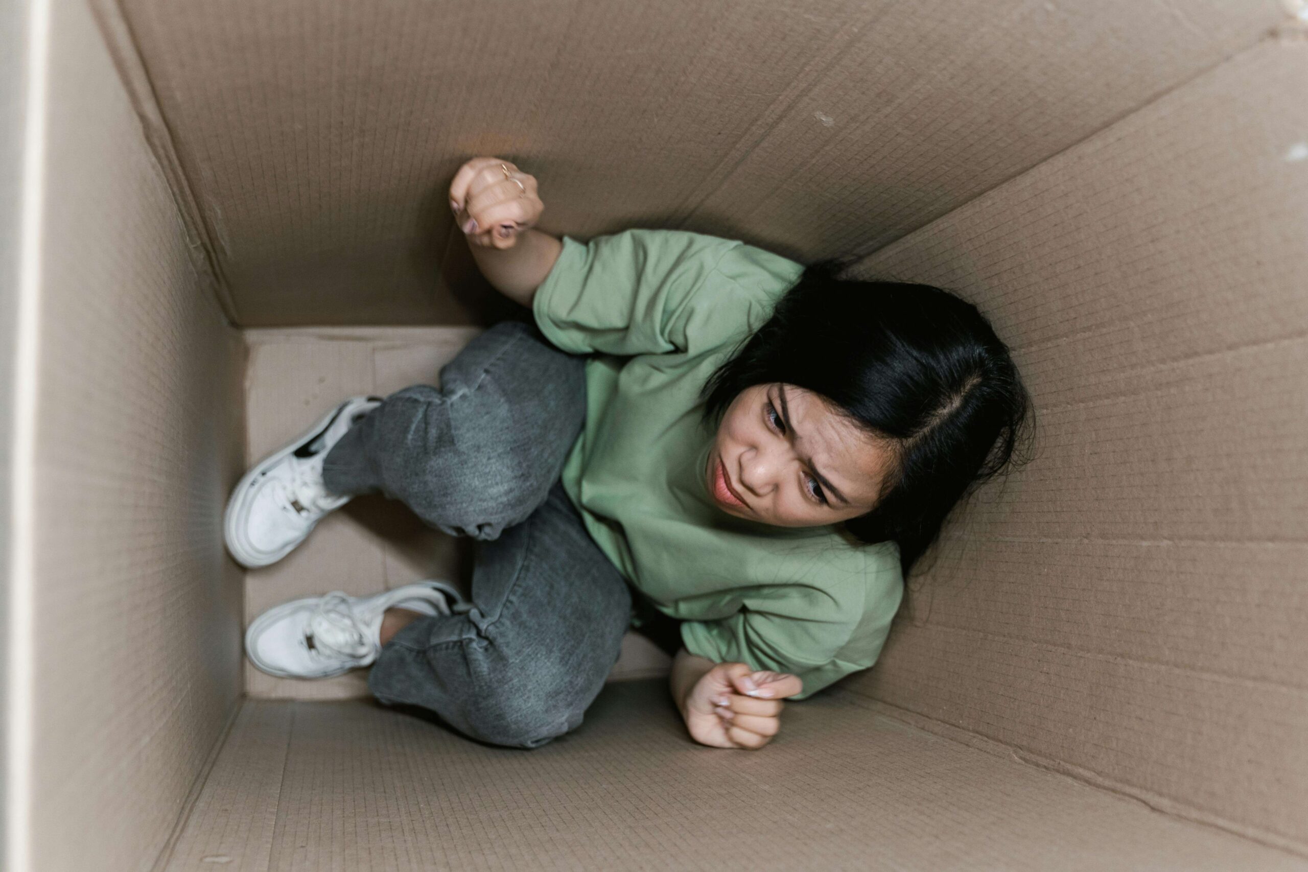 woman boxed in