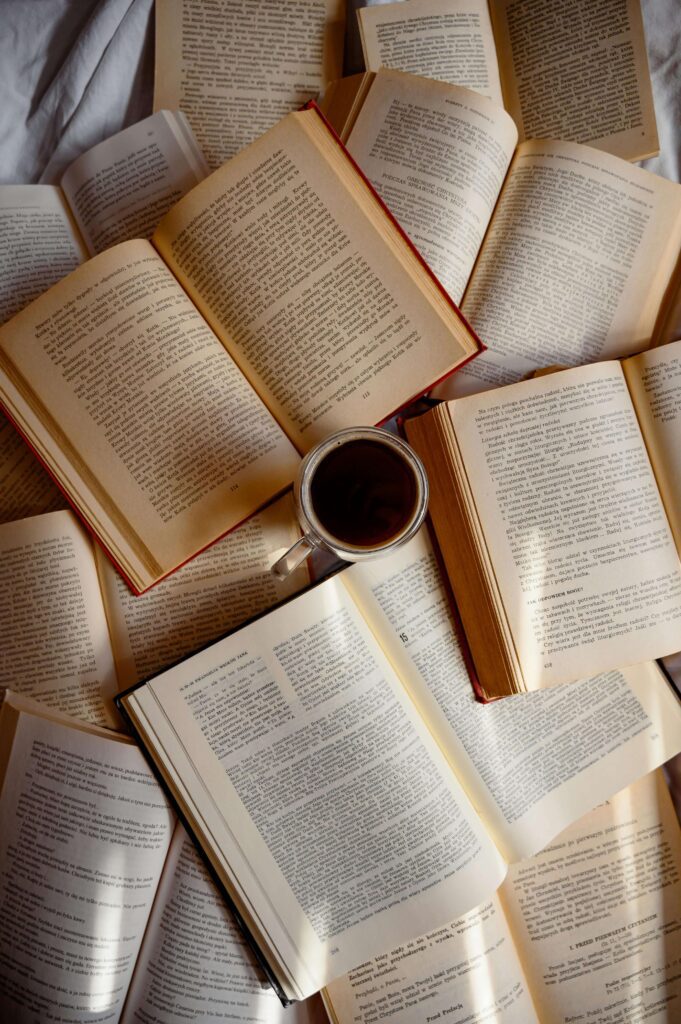 open books and a cup of coffee